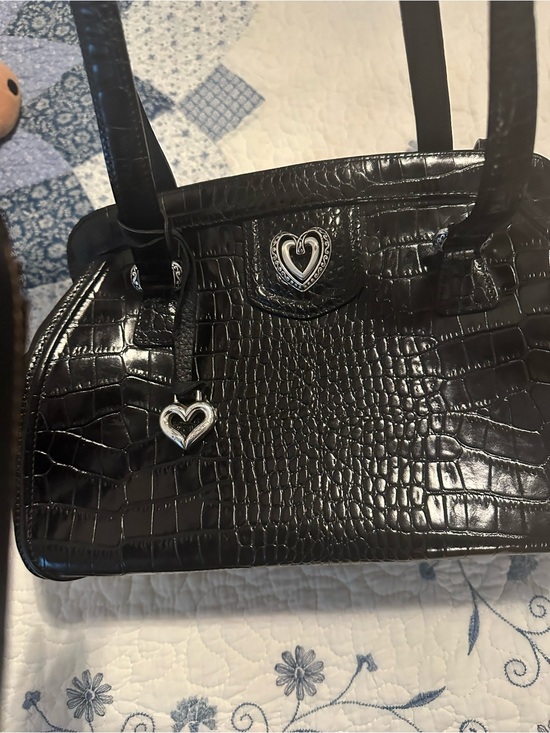 Brighton Handbags - Brighton Black Croc-Embossed Leather Heart Charm Shoulder Bag